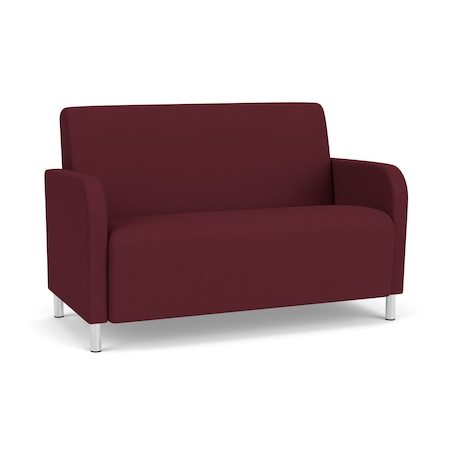 Lesro Siena Lounge Reception Loveseat, Brushed Steel, OH Wine Upholstery SN1501